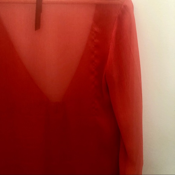 Just Jeans Sheer Orange Top Long Sleeve Deep V Neckline clear crystal detail - Picture 11 of 11